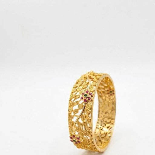 Antique Gold Plated Floral Leaf Filigree Broad Bangle