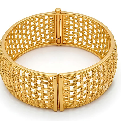 Antique Gold Plated Mesh Pattern Openable Broad Bangle