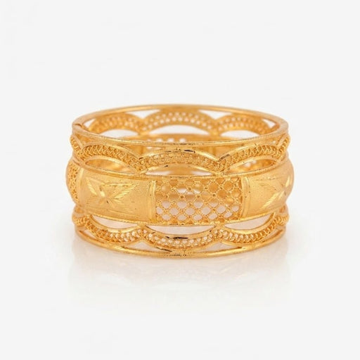 Traditional Openwork Mesh Design Gold Plated Textured Wide Bangle