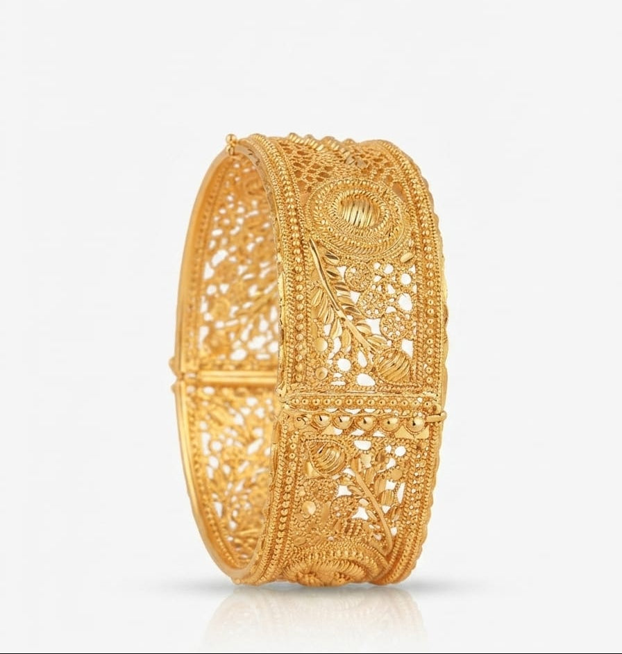 Antique Gold Plated Handcrafted Filigree Broad Kada Bangle