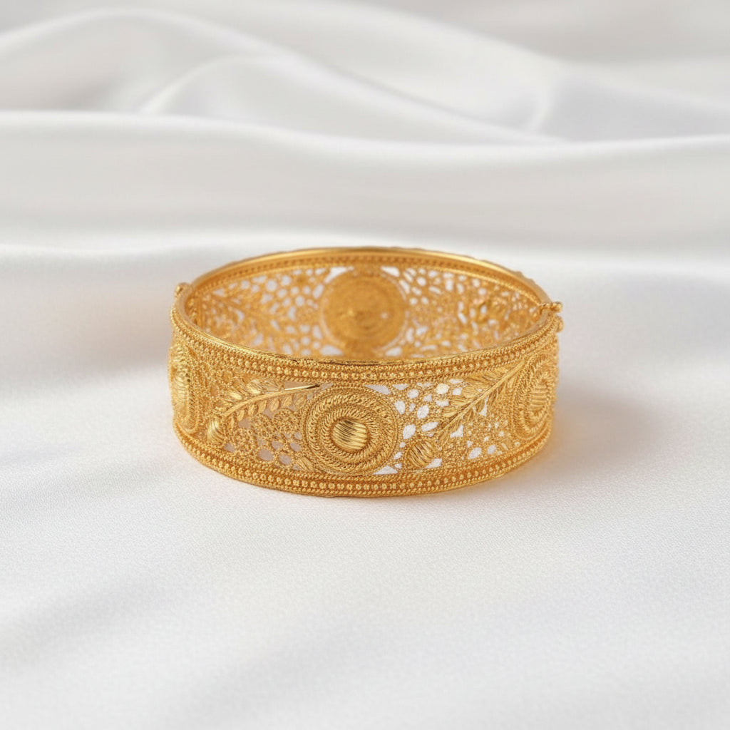 Antique Gold Plated Handcrafted Filigree Broad Kada Bangle