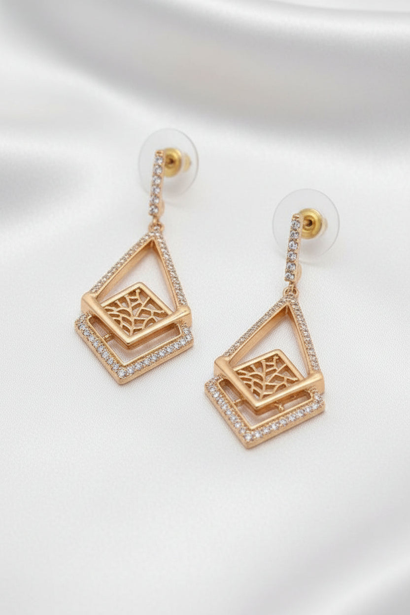 Gold Plated Geometric Open Triangle Zircon Drop Earrings