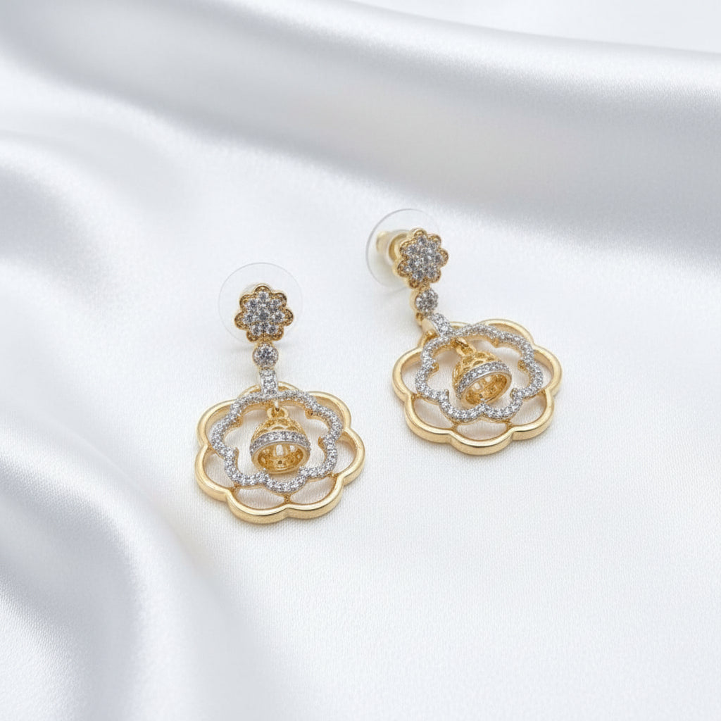 Gold Plated Floral Halo Mini Jhumka Drop Earrings