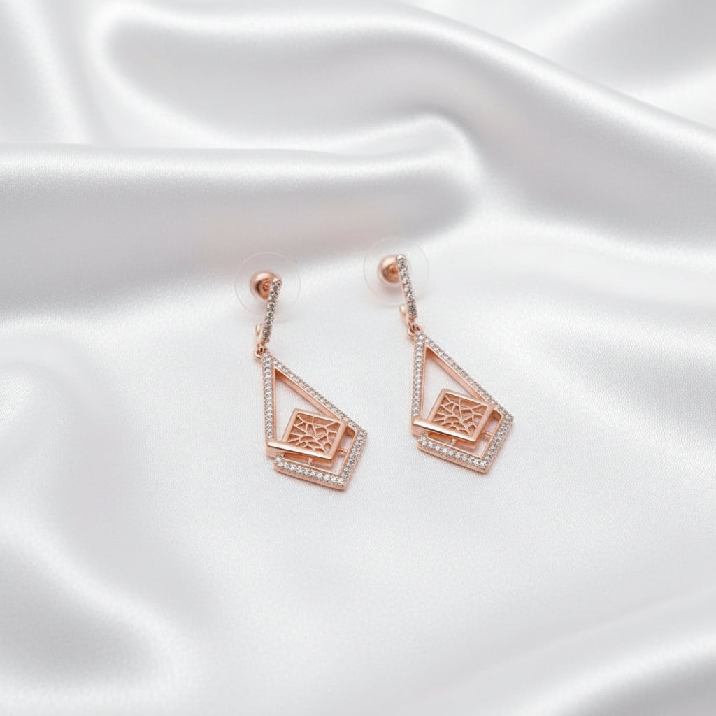 Open Frame Geometric Cubic Zirconia Drop Earrings