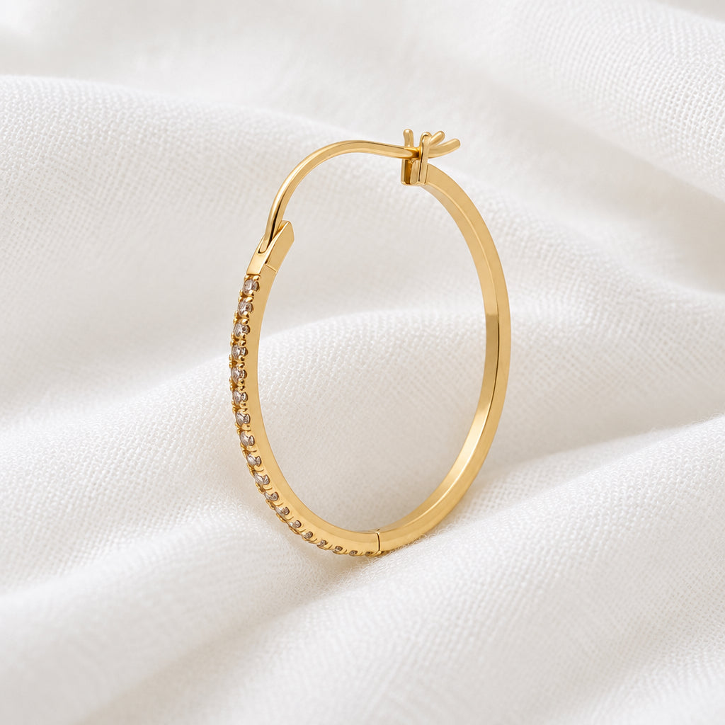 Classic Gold Tone CZ Embellished Hoop Earrings