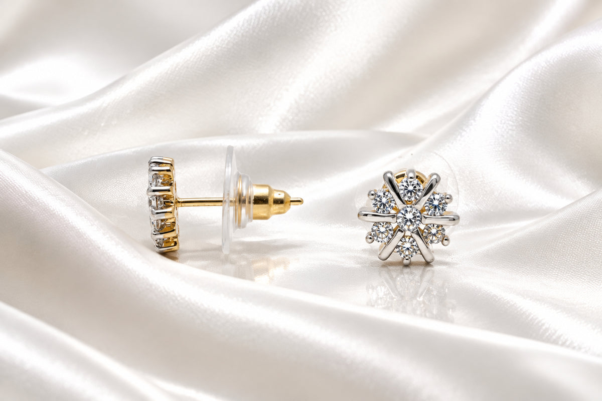 Classic Silver Finish Floral Cluster Zircon Studs