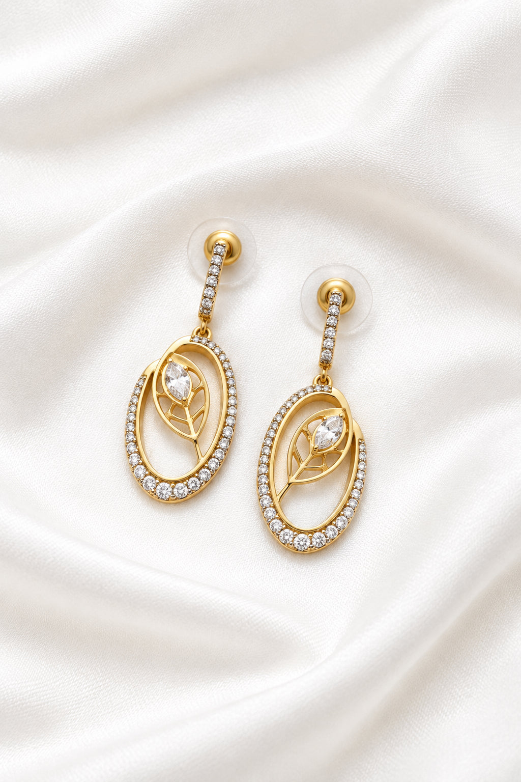 Geometric Oval Frame Cubic Zirconia Dangle Earrings