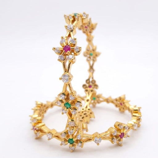 Gold Plated Floral Zircon Bangles with Color Accents