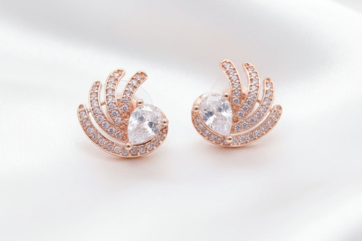Rose Gold Pear Cut Wing Zircon Stud Earrings