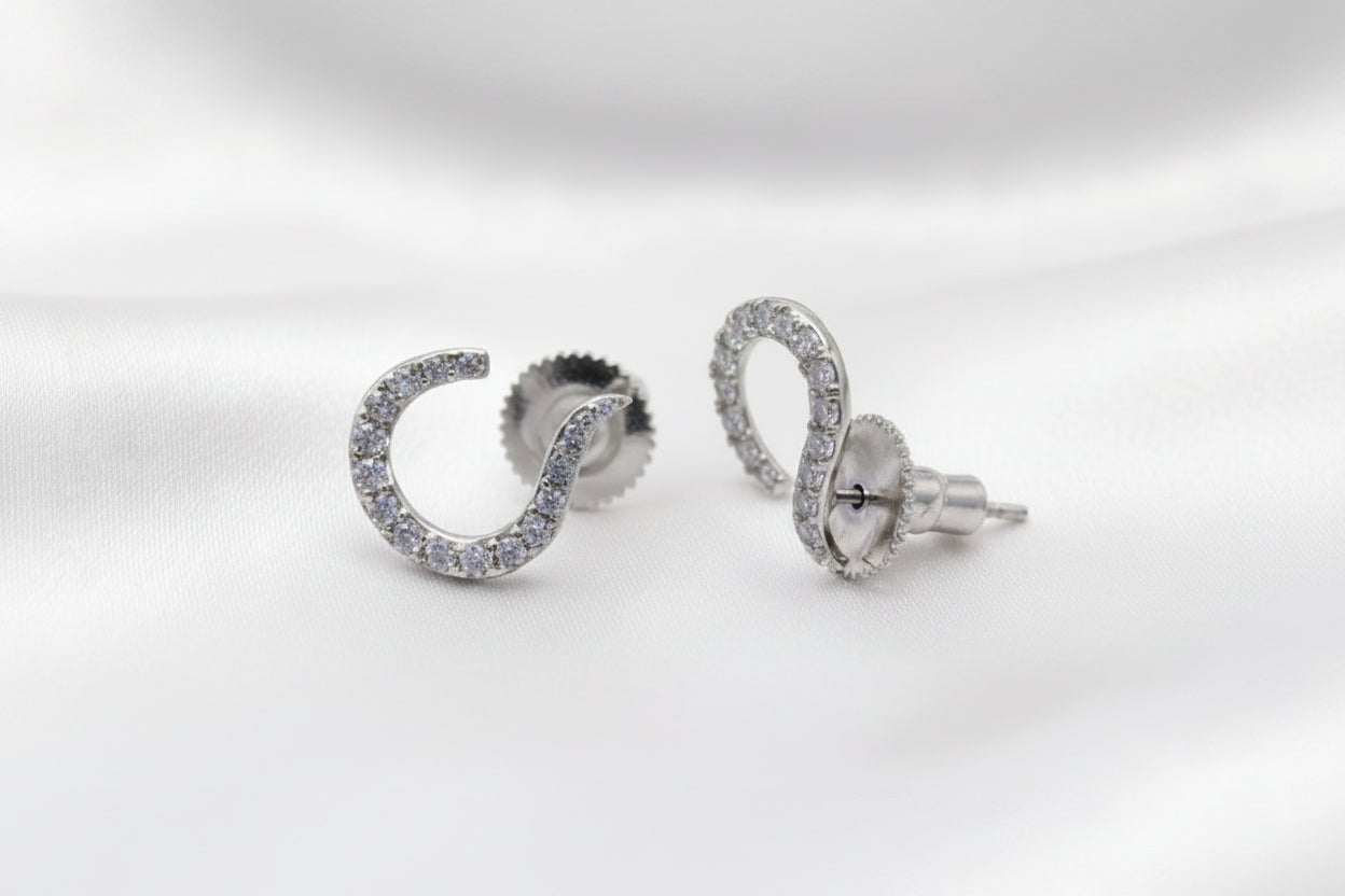 Minimalist Silver Finish Open Circle Zircon Stud Earrings