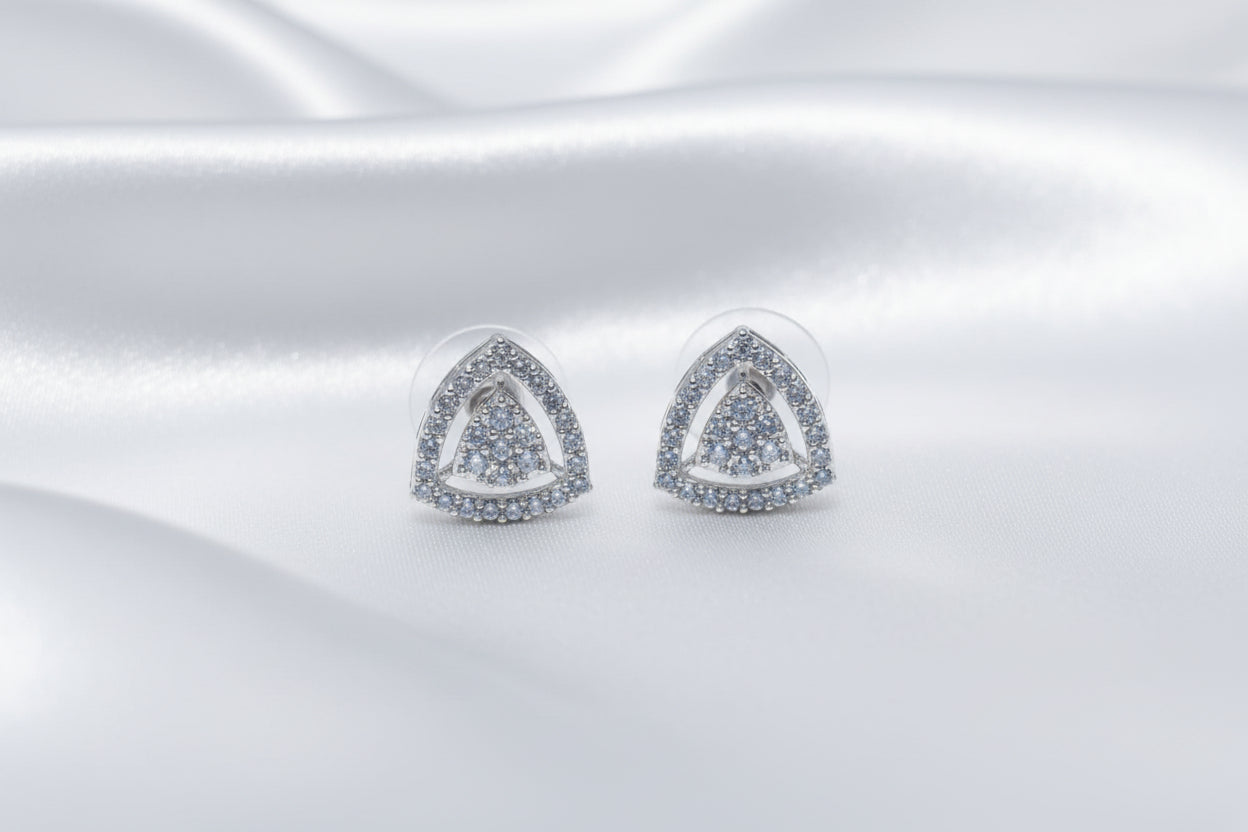 Silver Tone Geometric Triangle Frame Cluster Cubic Zirconia Studs