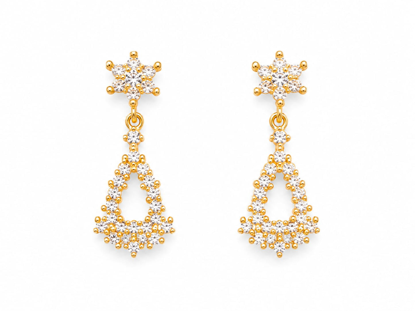 Gold Plated Zircon Floral Necklace Set with Matching Drop Earrings | Elegant Party & Bridal Jewelry