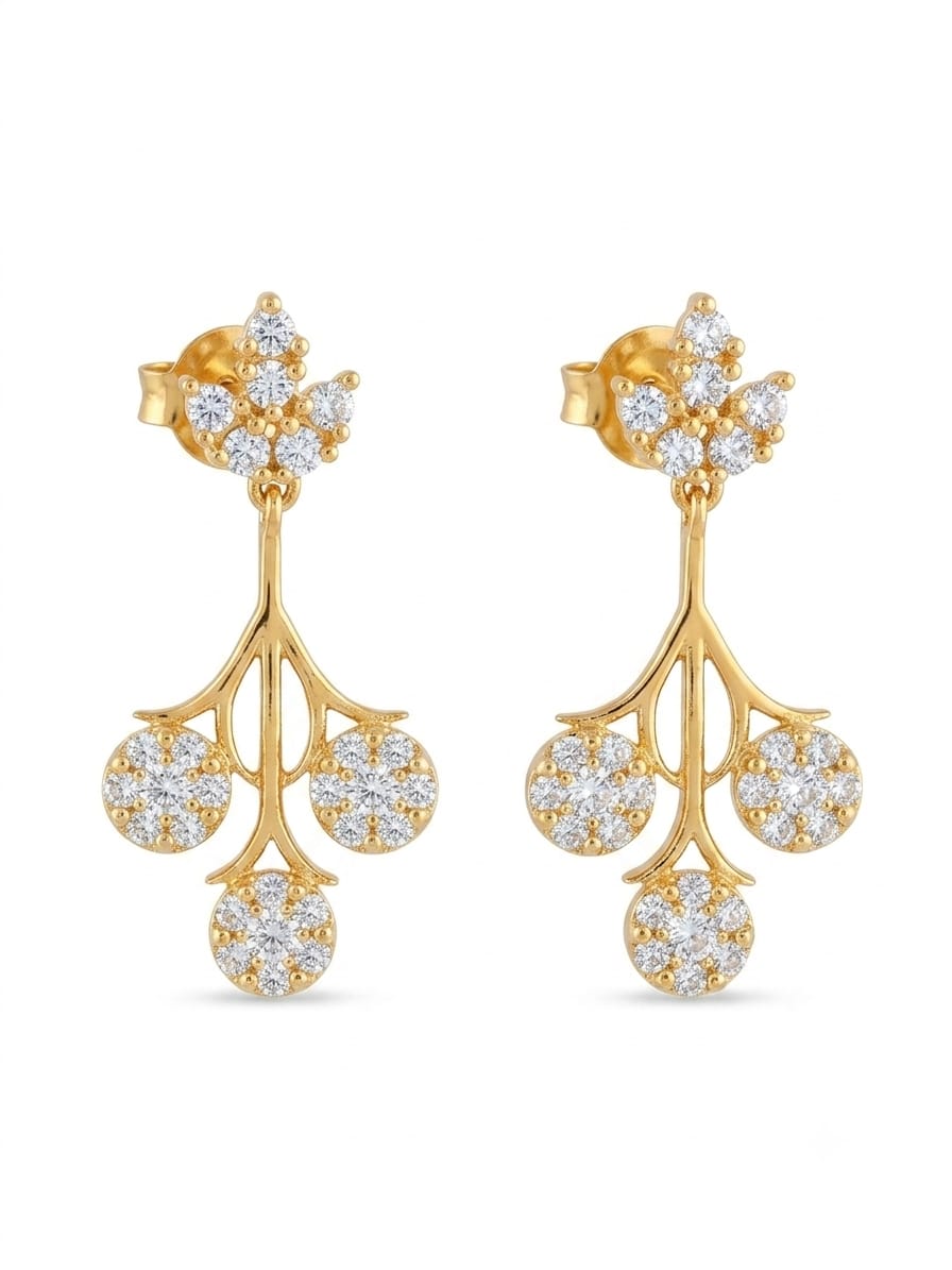 Gold Plated Zircon Drop Necklace Set with Matching Dangle Earrings | Elegant Bridal & Party Wear Jewelry
