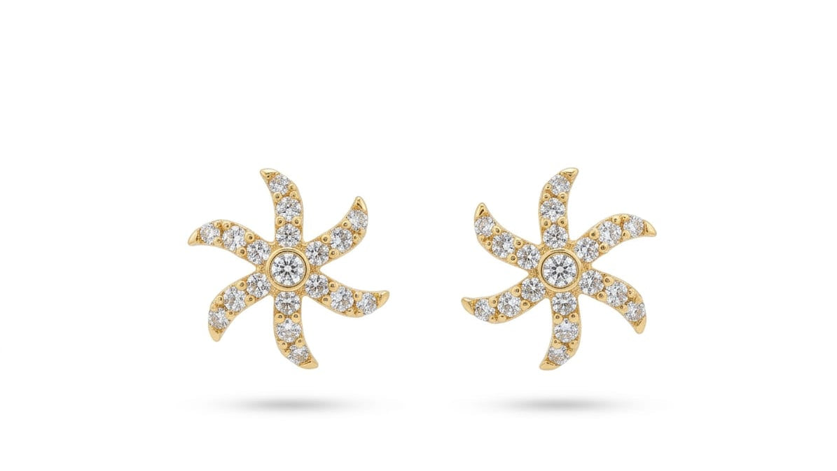 22K Gold Plated Zircon Swirl Necklace Set with Matching Stud Earrings