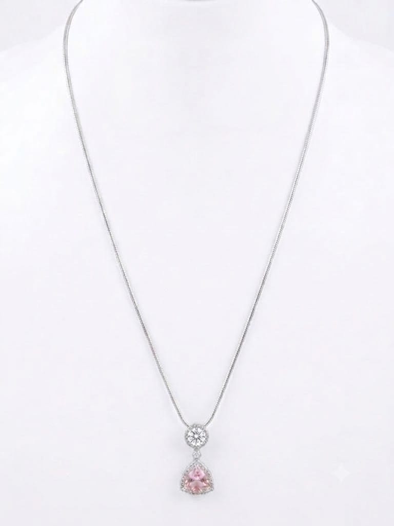 Silver-Tone Pink Heart CZ Pendant Necklace & Drop Earrings Set | Elegant Jewelry for Women