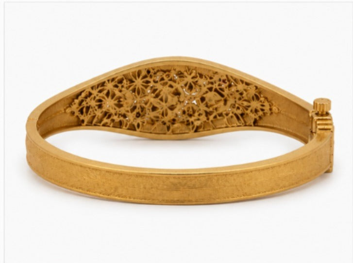 Traditional Gold-Tone Floral Kada Bangle with Kundan & Multi-Color Stone Accents