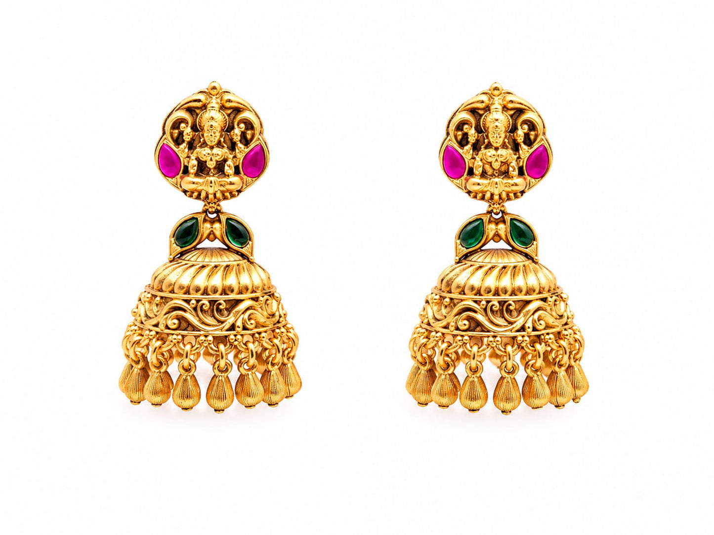 Traditional Goddess Lakshmi Gold-Tone Necklace & Jhumka Set