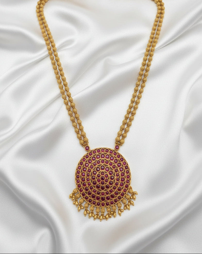 Double -Layer Traditional Ruby Gold-Tone Necklace & Earrings Set | Statement Bridal Jewelry