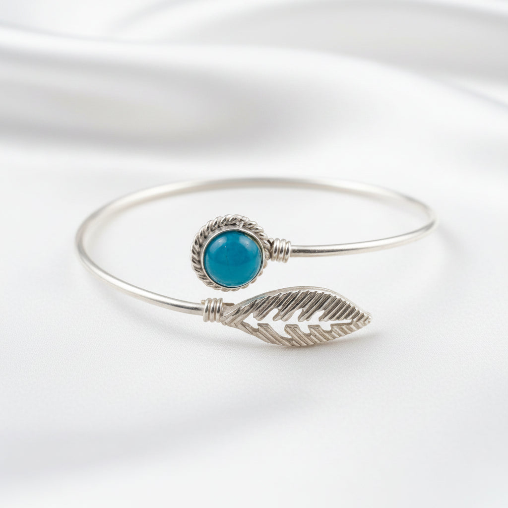 Silver-Tone Blue Stone ππ Feather Open Bangle Bracelet
