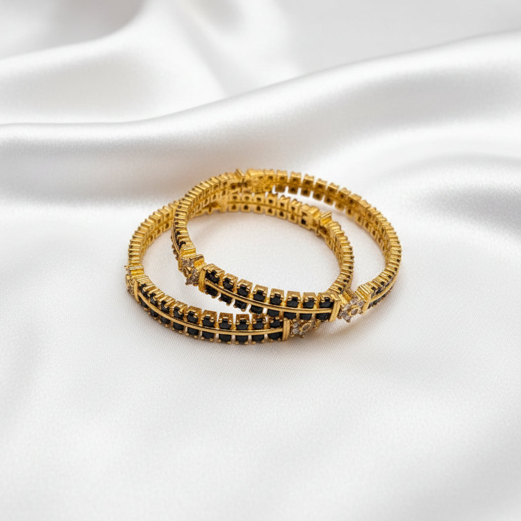 Elegant Gold Finish Black Stone Designer Bangle Set