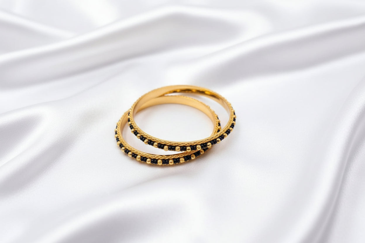Antique Gold Plated Black Beaded Traditional Bangles