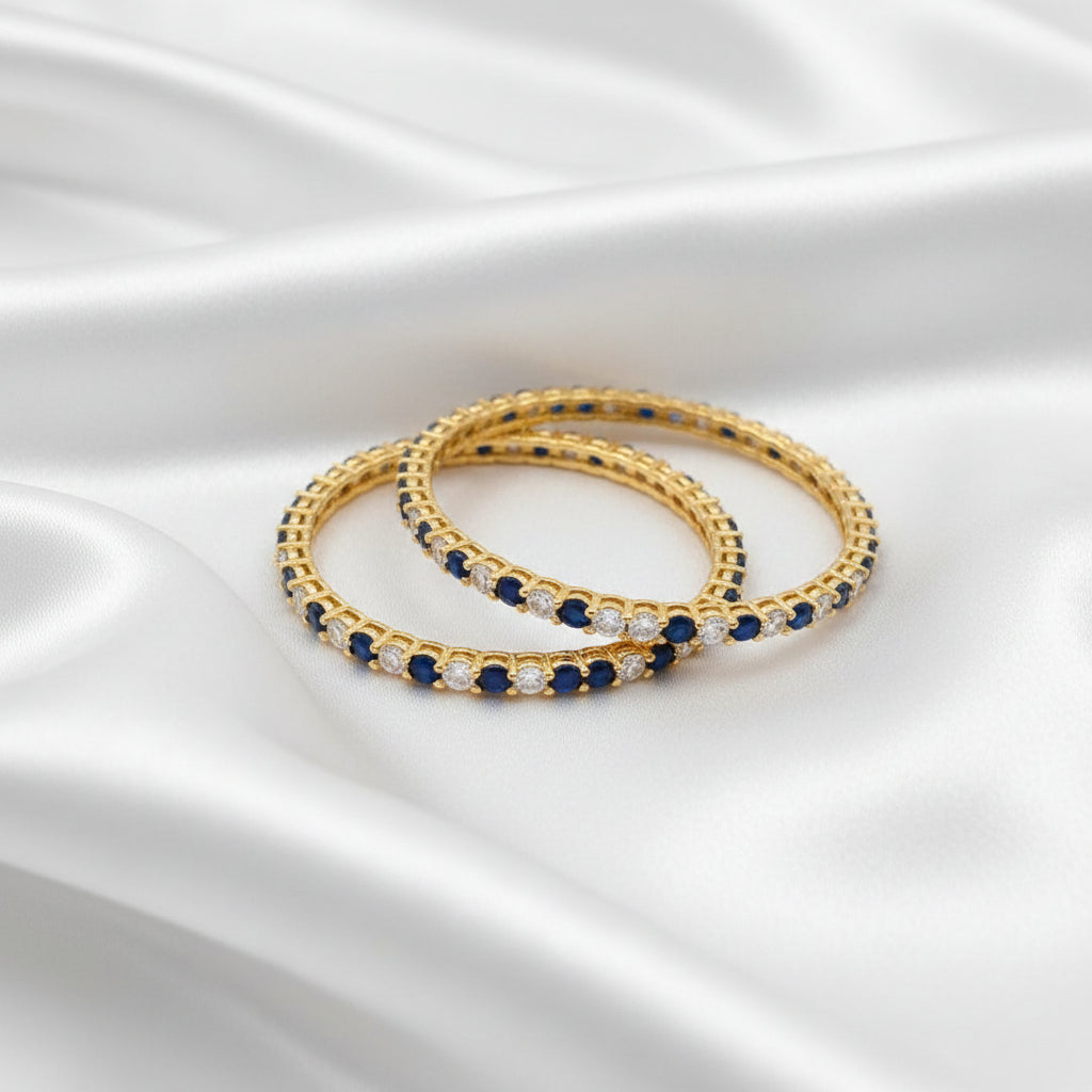Elegant Blue & Clear Stone Gold-Tone Bangle