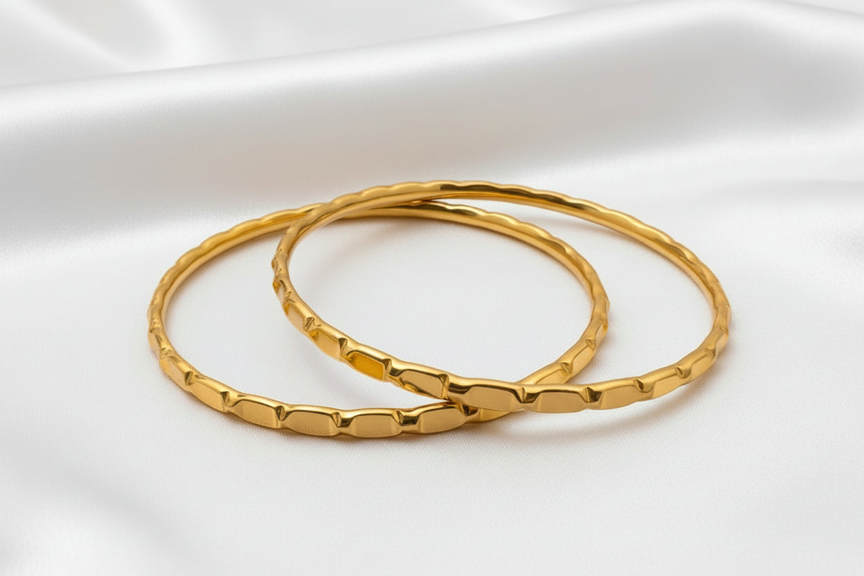 Textured Gold Bangles (Set of 2)