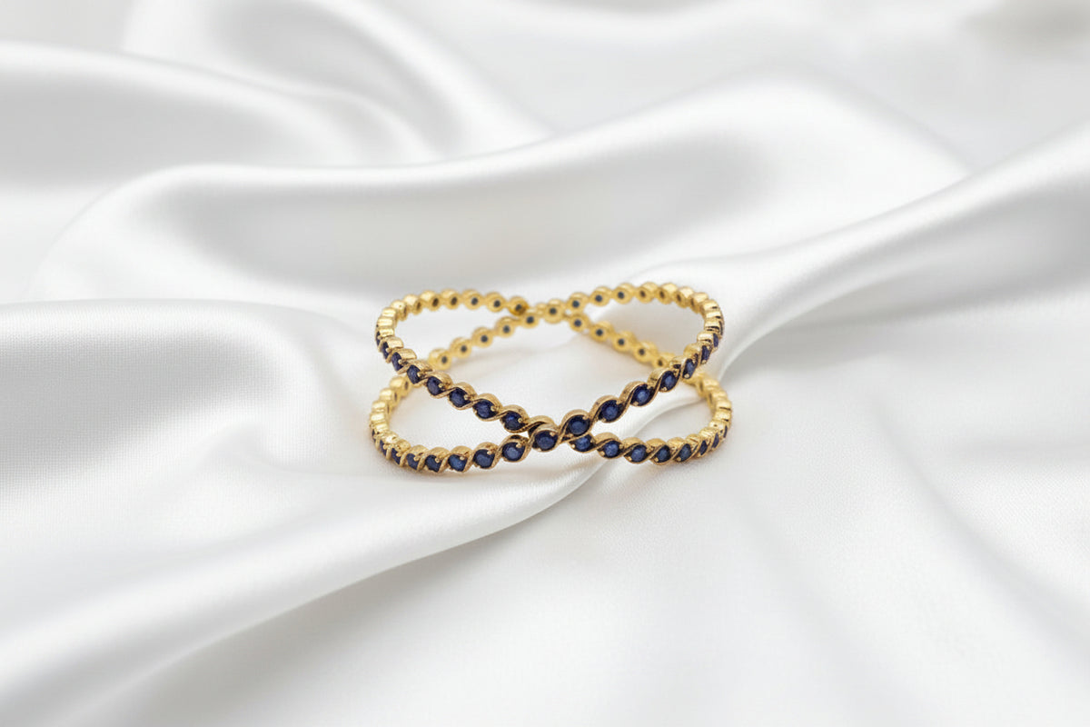 Spiral Blue Gemstone Gold Bangles