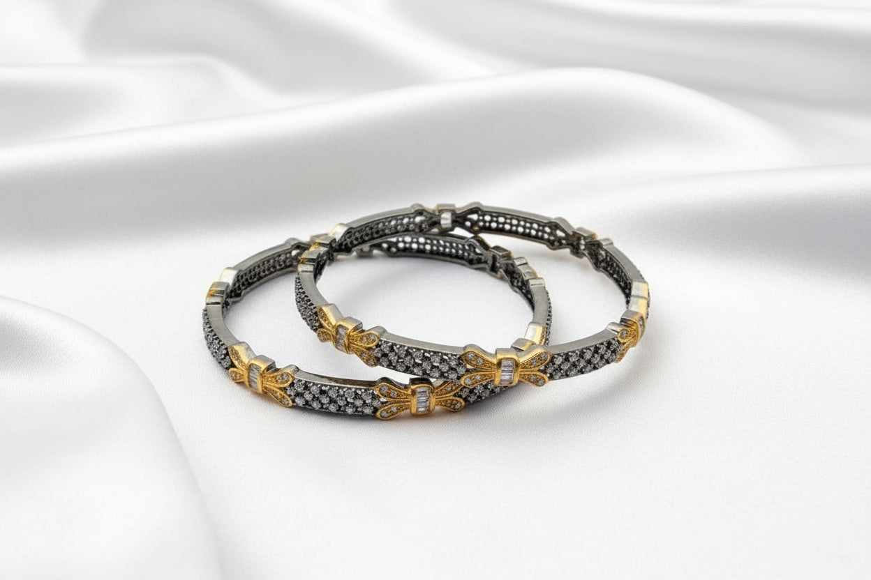 Victorian -Style Black and Gold Tone Bangle Set