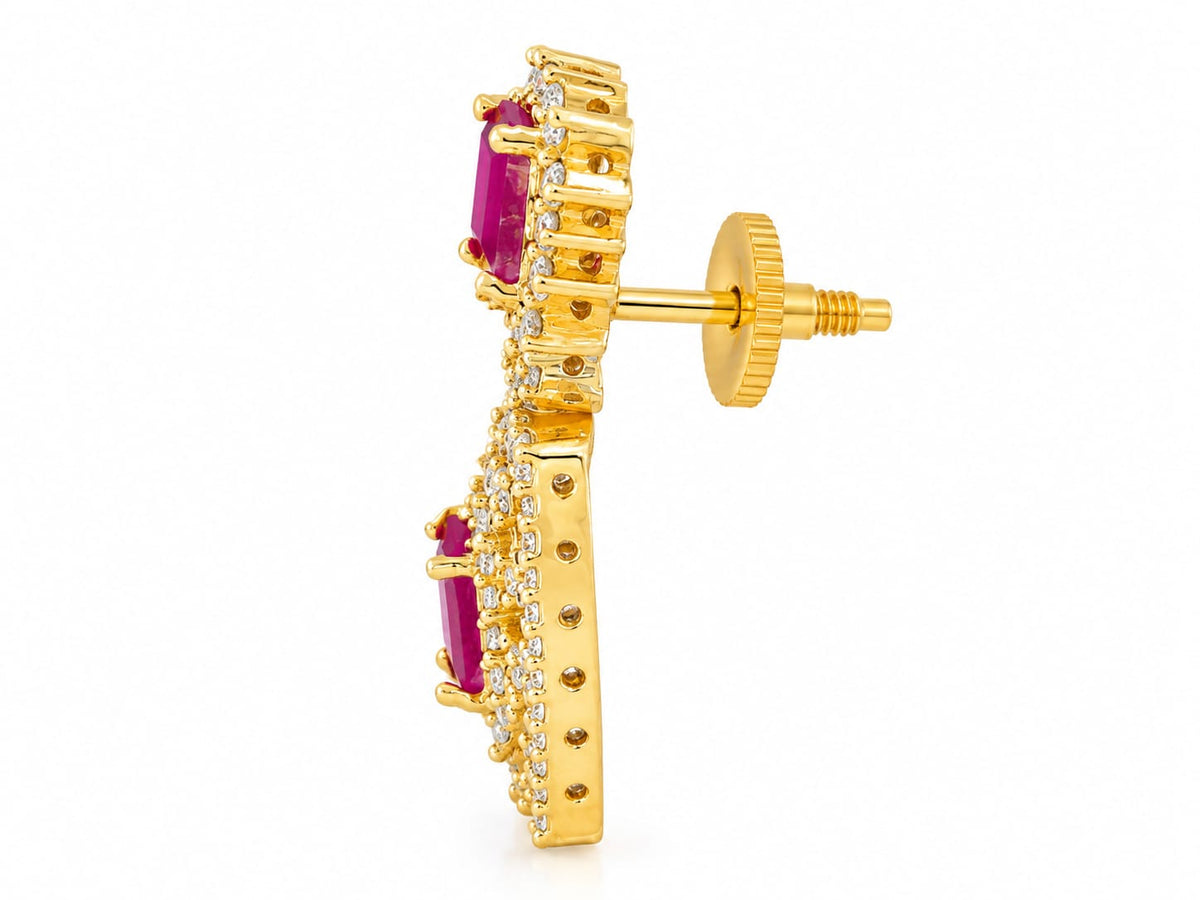 Glamorous Ruby Pink Geometric CZ Statement Drop Earrings