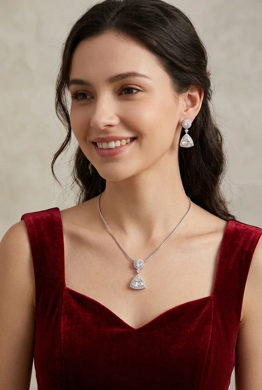 Radiant Crystal Trillion-Cut Pendant & Earring Set