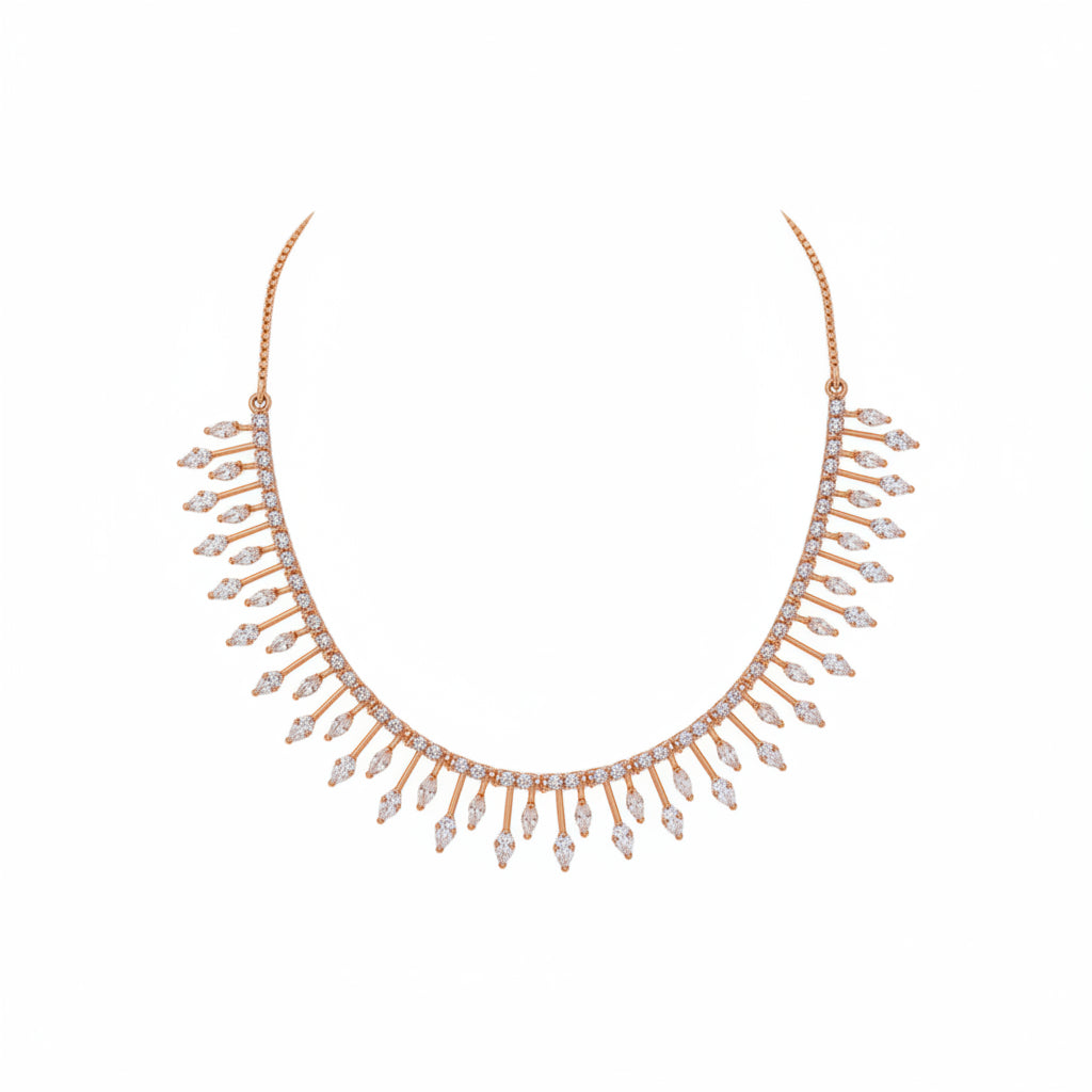 Rhodium-Plated Ruby and White Zircon Stone Necklace and Earrings Set