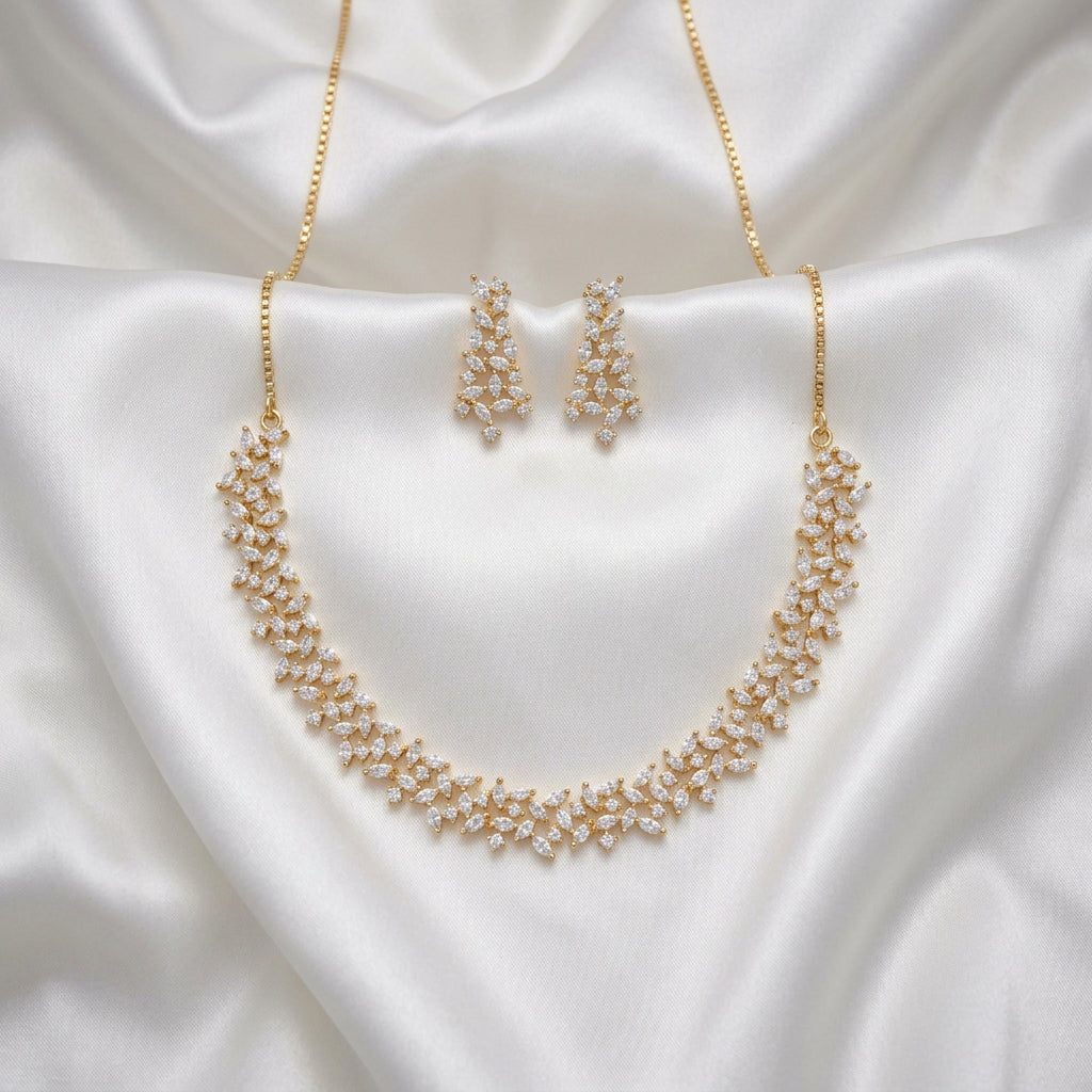 Sparkling Contemporary Zircon Cluster Layered Necklace and Earrings