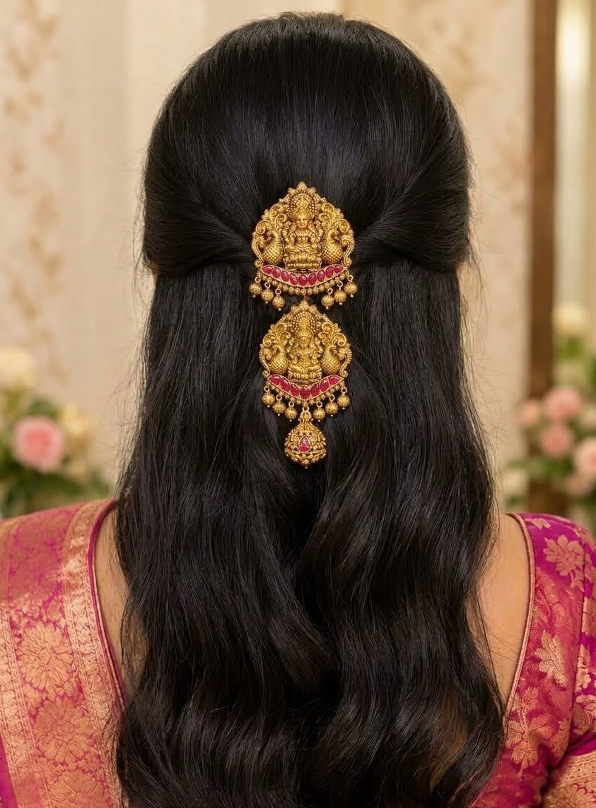 Gold-Plated Double-Layer Temple Goddess Antique Hair Brooch