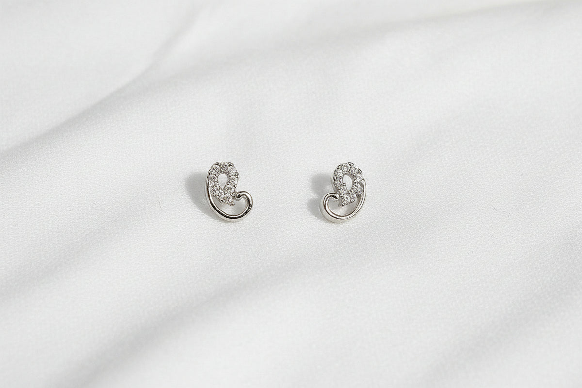 Zircon Swirl Leaf Motif Dainty Stud Earrings