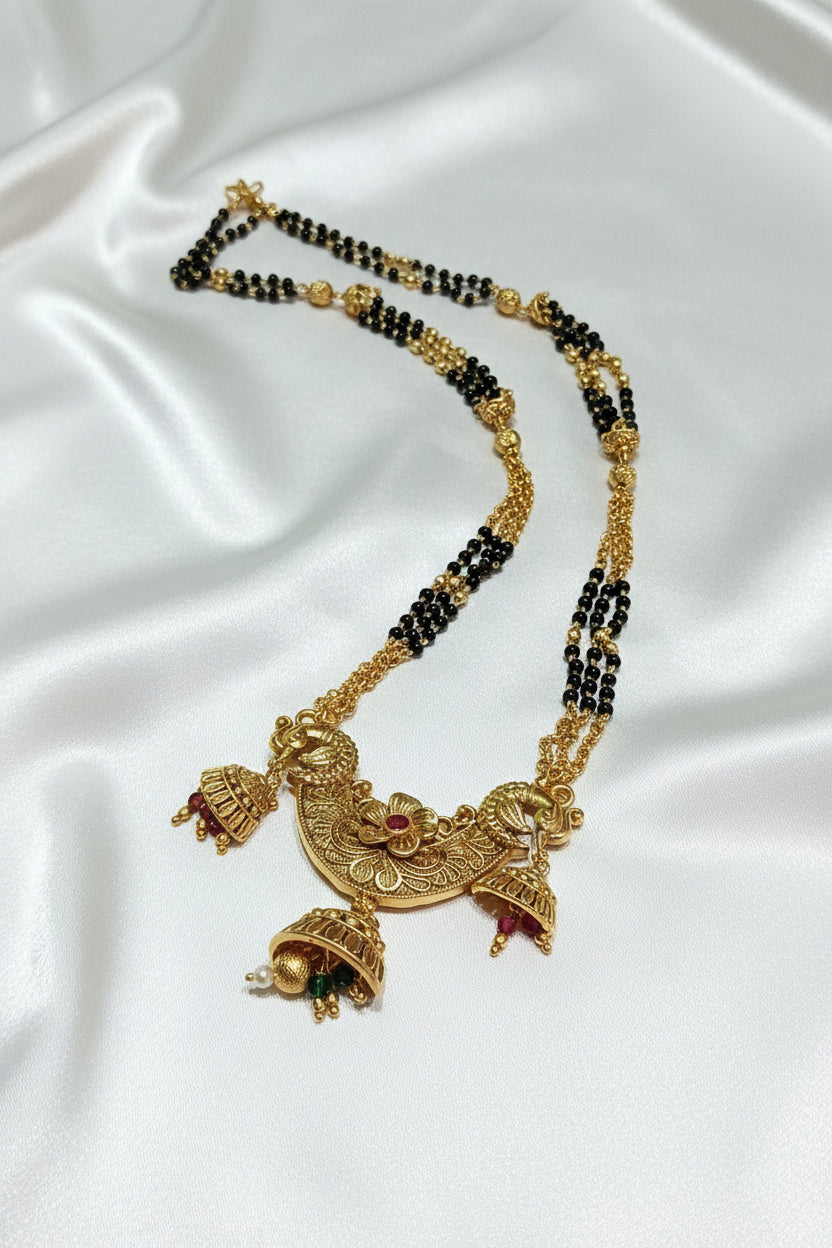 Traditional Gold-Plated Peacock Design Mangalsutra