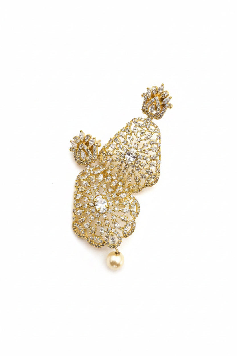 Gold-Plated Zircon Filigree Drop Earrings