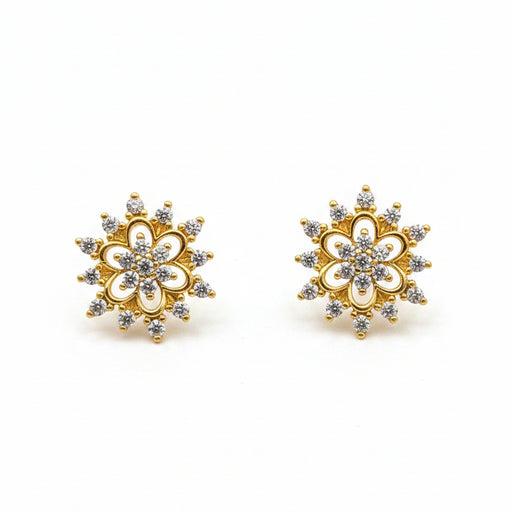 Gold-Plated Zircon Filigree Flower Cluster Stud Earrings