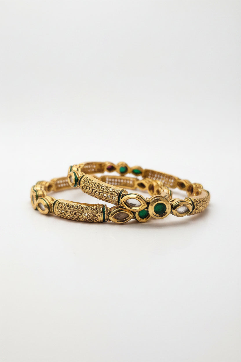 Emerald Stone Designer Kundan Bangle Set