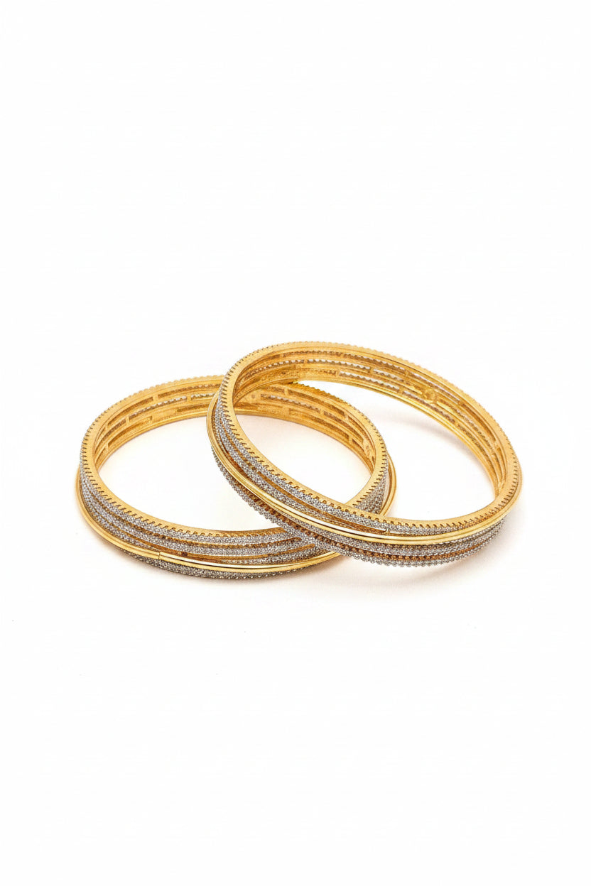 Gold-Plated Multi-Layer Zircon Pavé-Set Stackable Bangles