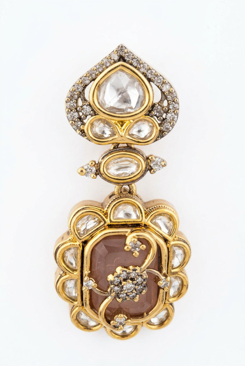 Traditional Gold-Plated Kundan and Pink Stone Drop Earrings