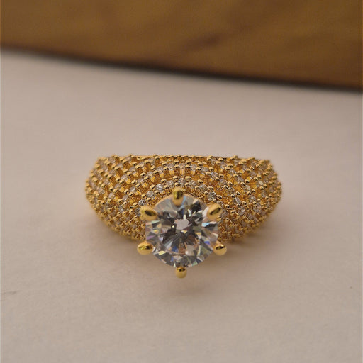 Gold-Plated American Diamond Solitaire Wide Band Design Ring