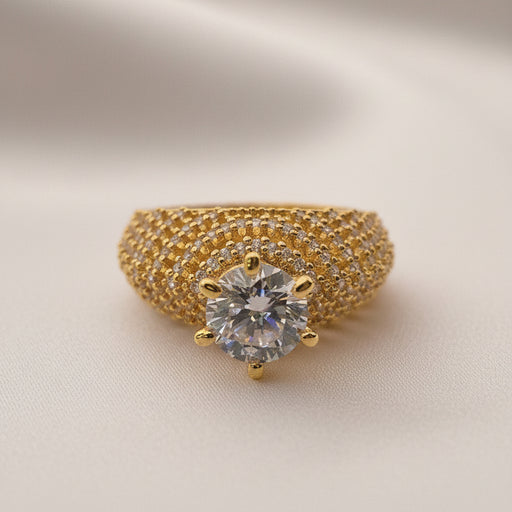 Gold-Plated American Diamond Solitaire Wide Band Design Ring