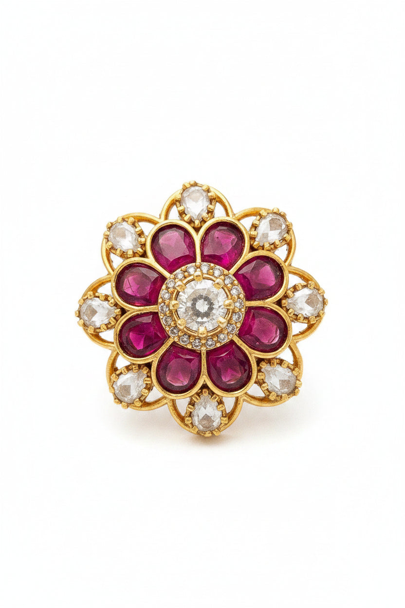 Traditional Gold-Plated Kundan Floral Cluster Stud Earrings