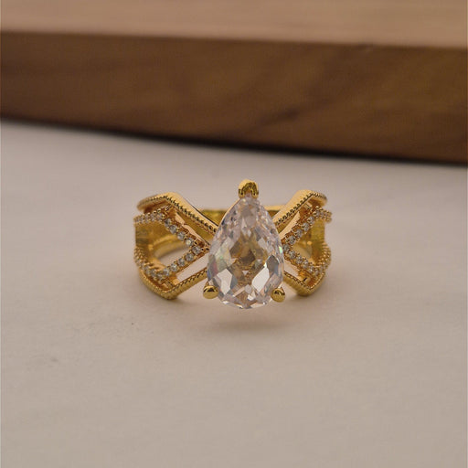 Gold-Plated American Diamond Pear-Cut Statement Ring