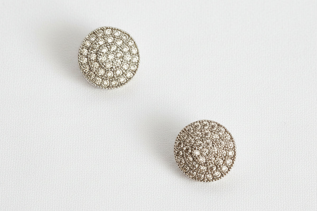 Zircon Domed Pavé Round Stud Earrings