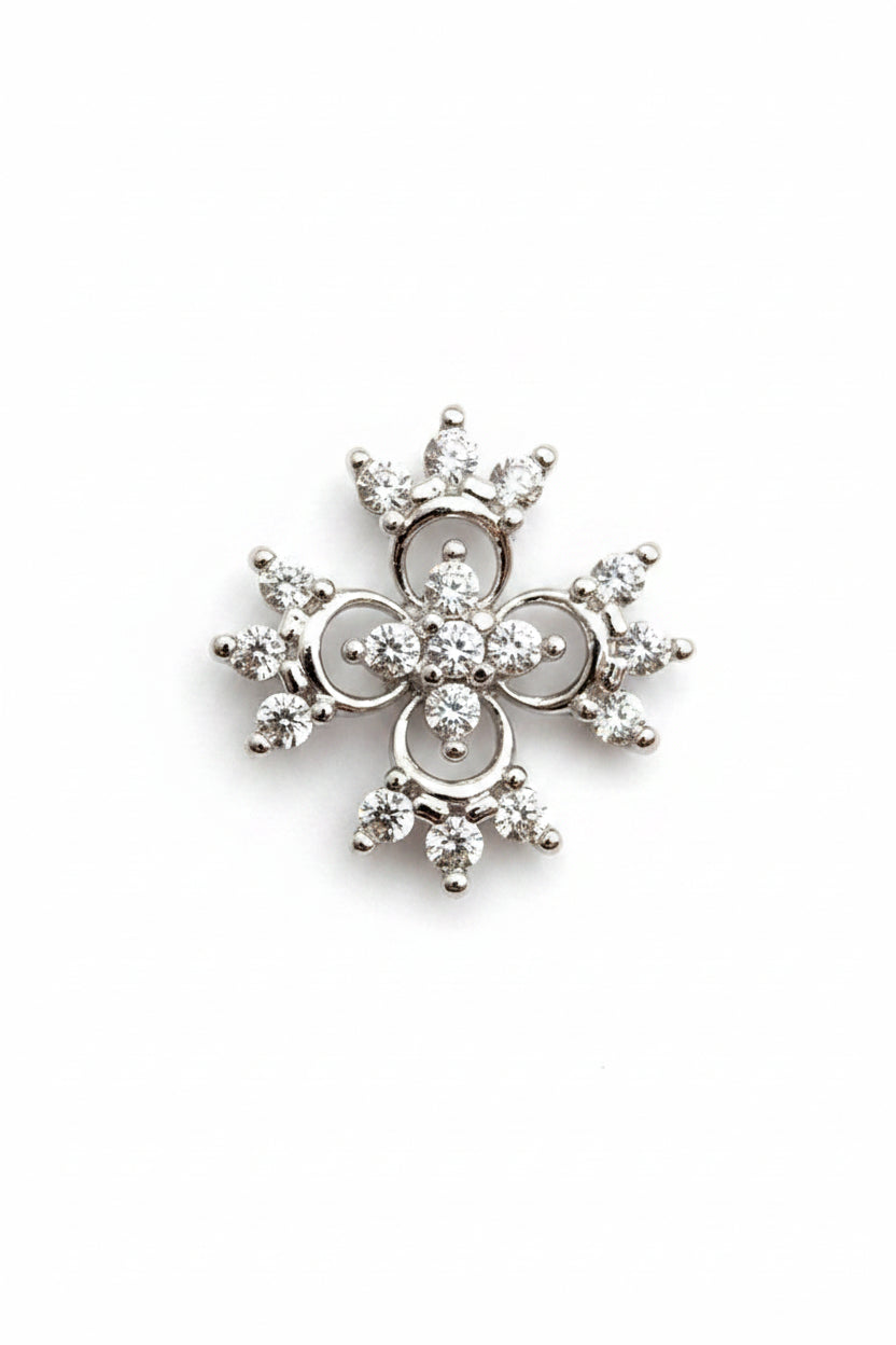 Zircon Ornate Cross Floral Cluster Stud Earrings