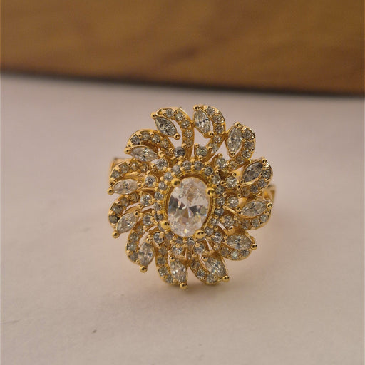Gold-Plated American Diamond Floral Cluster Statement Ring