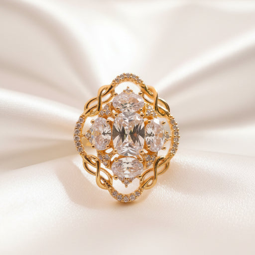 Gold-Plated American Diamond Multi-Stone Cluster Statement Ring