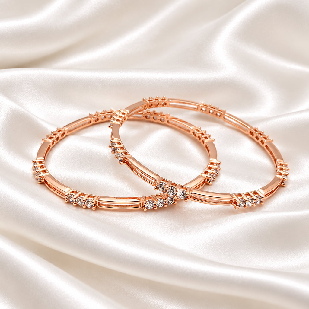 Gold-Plated Zircon Station Accent Slim Stackable Bangles
